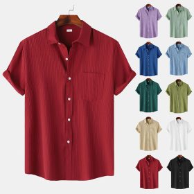 2024 Men's Quality Special Texture Aesthetic Simple Casual Loose Collar Shorts Sleeve Shirt with Pocket - Light Green - Image 3