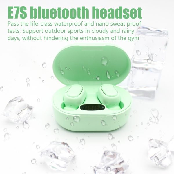 E7S TWS Wireless Headphones 5.0 Bluetooth Earphones Sound Headsets Sport Mini Earbuds - Light Green