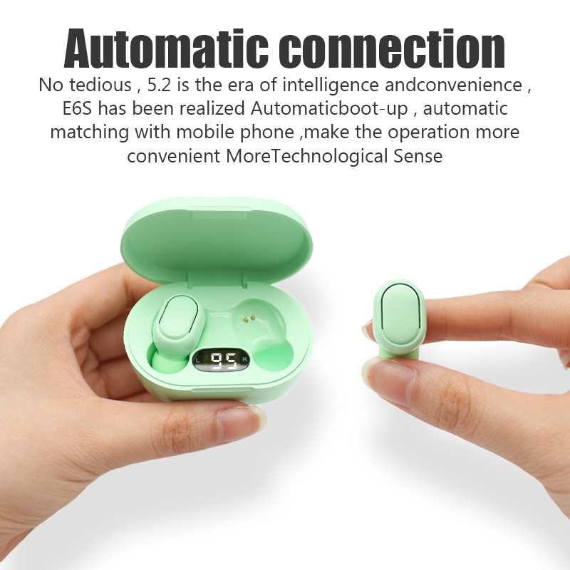 E7S TWS Wireless Headphones 5.0 Bluetooth Earphones Sound Headsets Sport Mini Earbuds - Light Green - Image 4