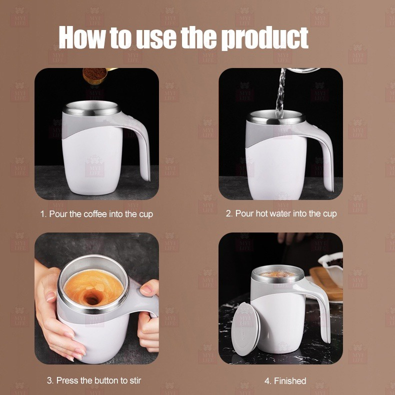 Automatic Stirring Coffee Cup Insulation Cup Self Auto Mix Mug Warmer Bottle - White - Image 8
