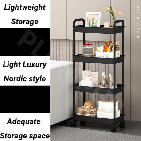 JOYNEST 5 Tier Trolley Racks with Wheels Multifunction Storage Shelf Rack for Kitchen Office Home Book Baby Toys - White