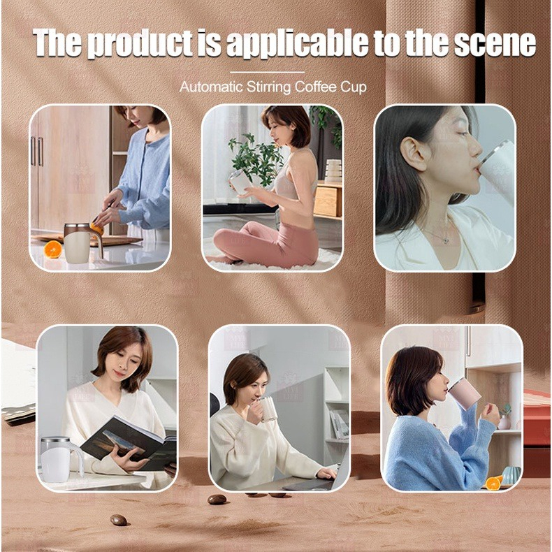 Automatic Stirring Coffee Cup Insulation Cup Self Auto Mix Mug Warmer Bottle - White - Image 6
