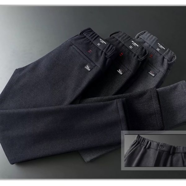 Slim fit Plus Size Formal Pants for Men Brushed Fashion Versatile Office Long Pant - Gray