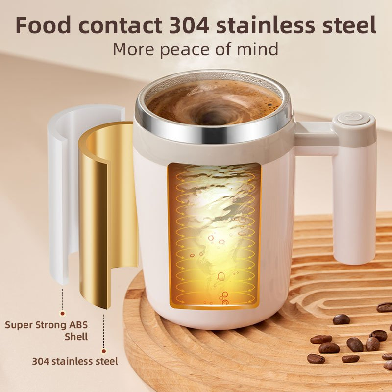 400ML Automatic Stainless Steel Stirring Mug Coffee Cup Magnetic Charging tumbler - Pink - Image 6