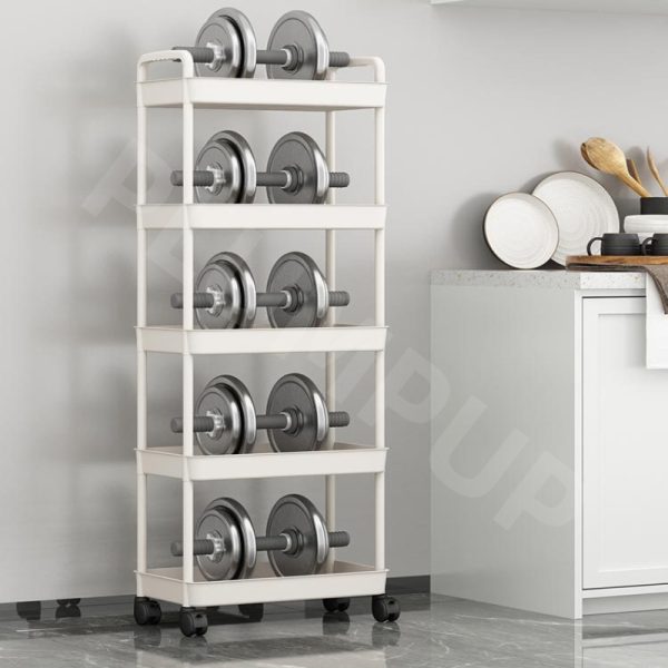JOYNEST 5 Tier Trolley Racks with Wheels Multifunction Storage Shelf Rack for Kitchen Office Home Book Baby Toys - White