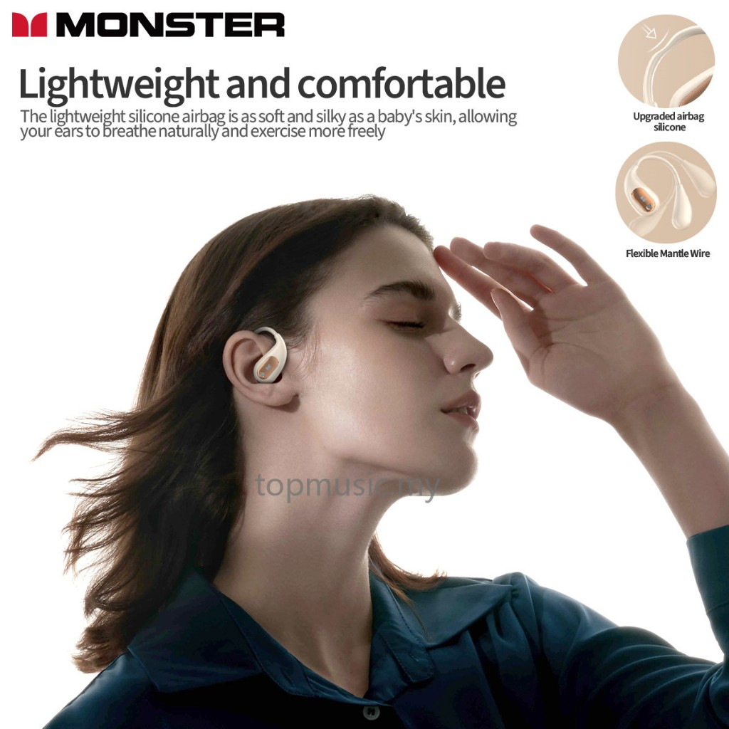 Monster Open Ear AC210 Wireless Earphone Bluetooth 5.4 TWS Sports Earphone Waterproof In-Ear HiFi Stereo Noise Canceling Earbuds - White - Image 4