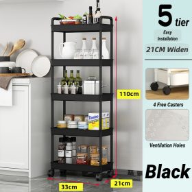 JOYNEST 5 Tier Trolley Racks with Wheels Multifunction Storage Shelf Rack for Kitchen Office Home Book Baby Toys - Black