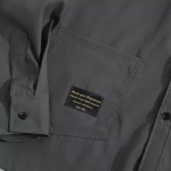 Summer Korean Style Fashion All Match Business Pocket Casual Tooling Three Quarter Sleeve Shirt Men Top - Green