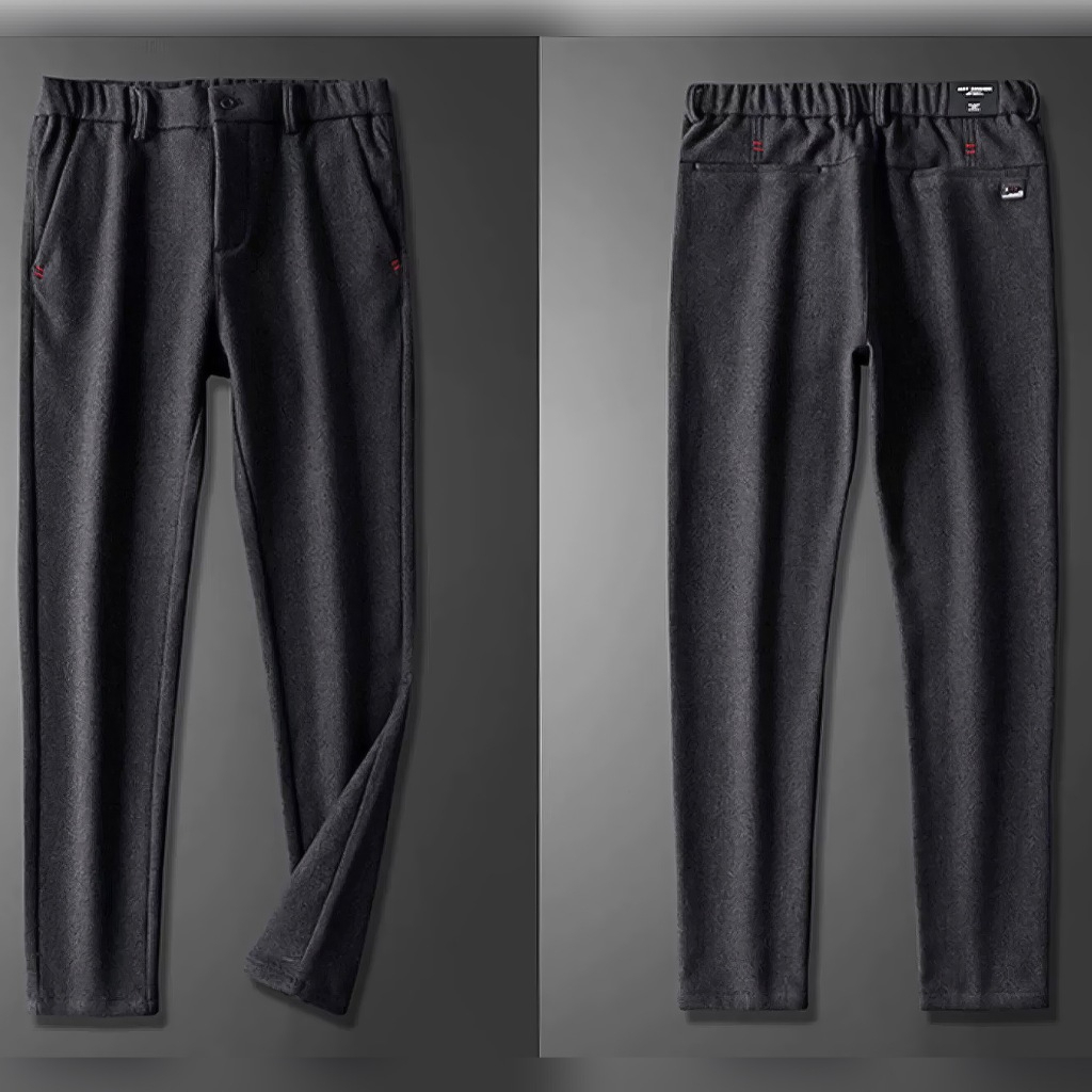 Slim fit Plus Size Formal Pants for Men Brushed Fashion Versatile Office Long Pant - Gray - Image 7