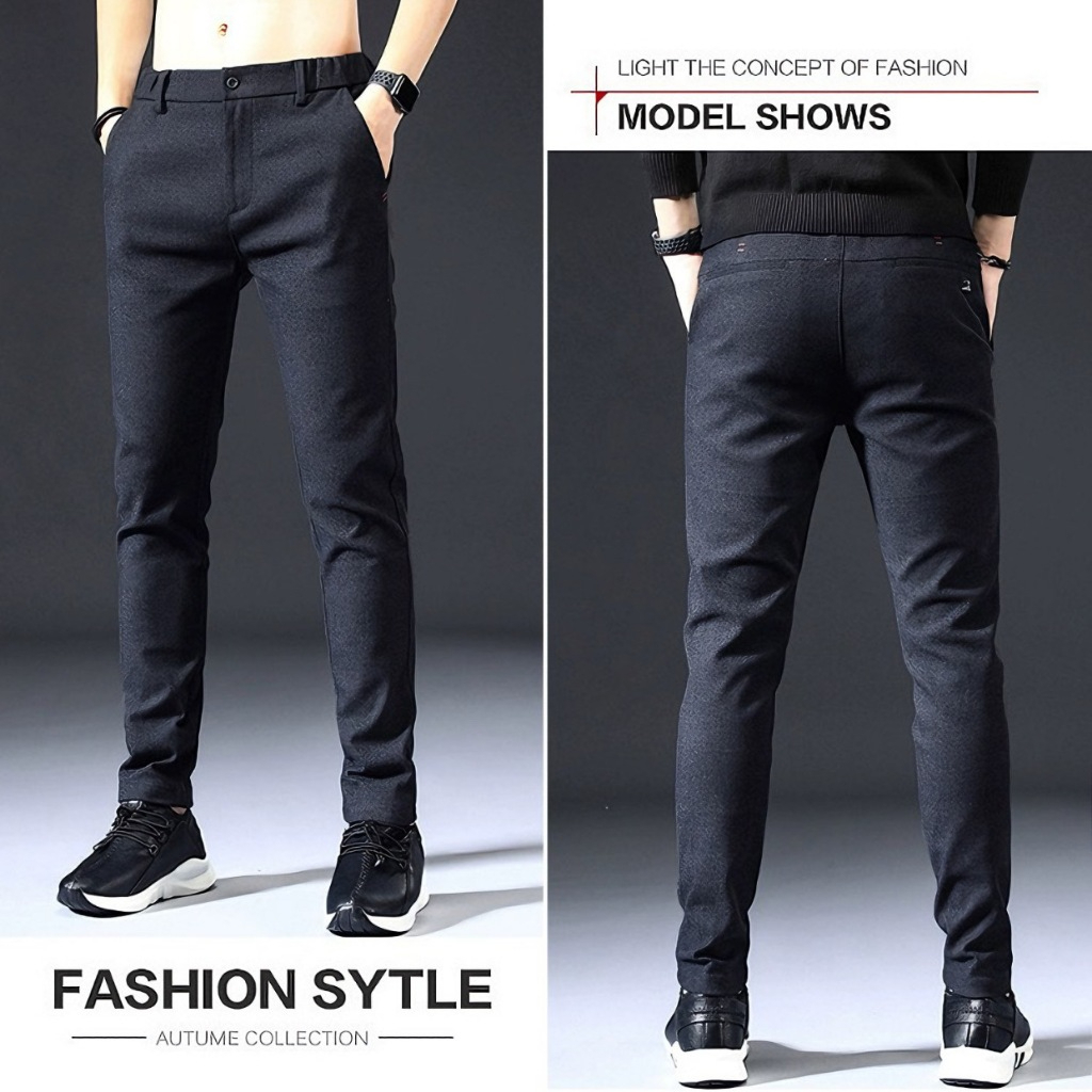 Slim fit Plus Size Formal Pants for Men Brushed Fashion Versatile Office Long Pant - Gray - Image 4