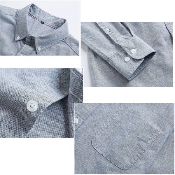 M-5XL Men's Shirt Oxford Formal Long-Sleeved Men Casual Slim Fit Korean Plain Shirts - Gray