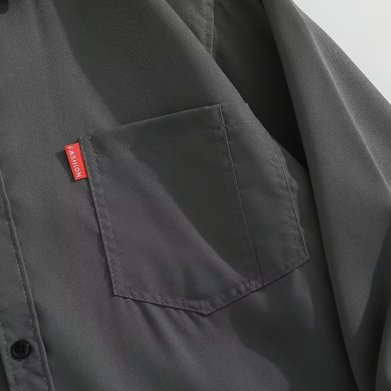 Summer Korean Style Fashion All Match Business Pocket Casual Tooling Three Quarter Sleeve Shirt Men Top - Green - Image 4