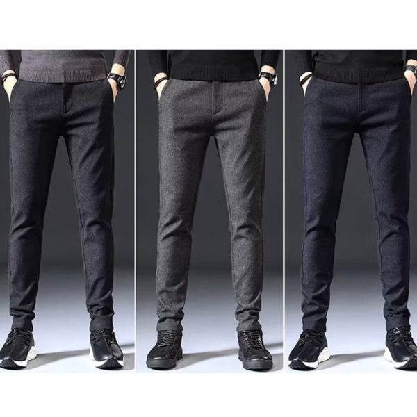 Slim fit Plus Size Formal Pants for Men Brushed Fashion Versatile Office Long Pant - Gray