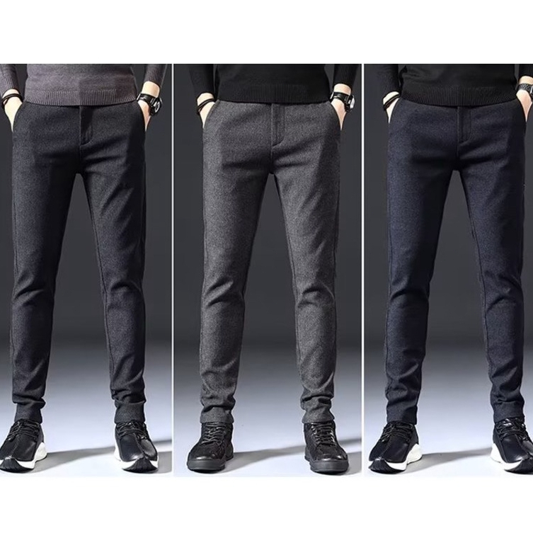 Slim fit Plus Size Formal Pants for Men Brushed Fashion Versatile Office Long Pant - Gray - Image 2