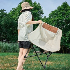 Camping Chair Foldable Moon Chair Outdoor Portable - White (M) - Image 3