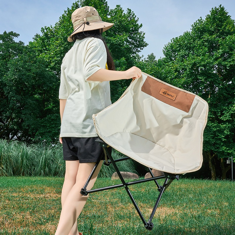 Camping Chair Foldable Moon Chair Outdoor Portable - White (M) - Image 3