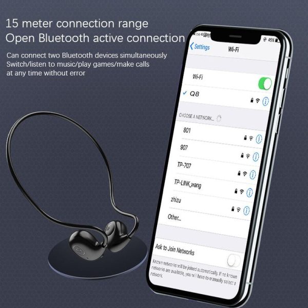 Air Conduction Headphone Wireless Bluetooth Earphones Bone Conduction Sports IPX8 Waterproof Headset Ear Hook - Black