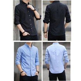M-5XL Men's Shirt Oxford Formal Long-Sleeved Men Casual Slim Fit Korean Plain Shirts - Gray - Image 5