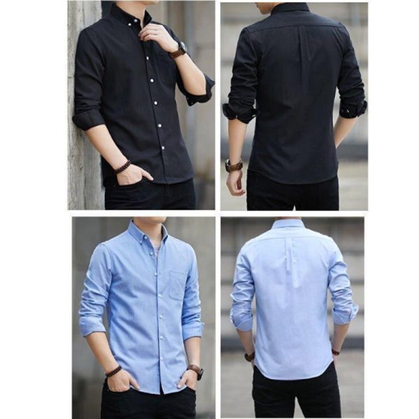 M-5XL Men's Shirt Oxford Formal Long-Sleeved Men Casual Slim Fit Korean Plain Shirts - Gray