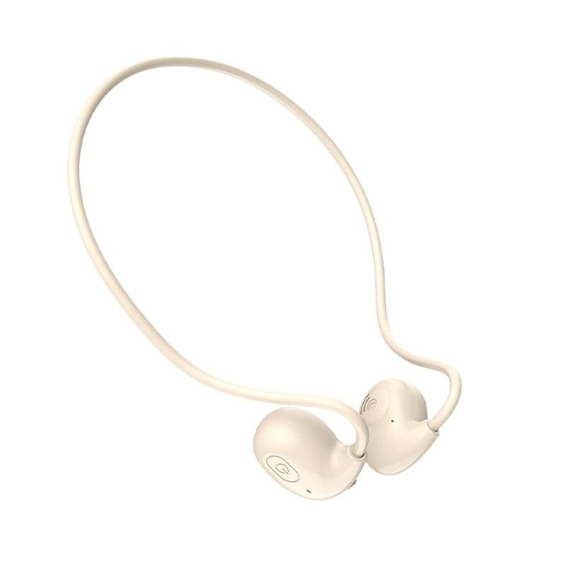 Air Conduction Headphone Wireless Bluetooth Earphones Bone Conduction Sports IPX8 Waterproof Headset Ear Hook - Beige - Image 1