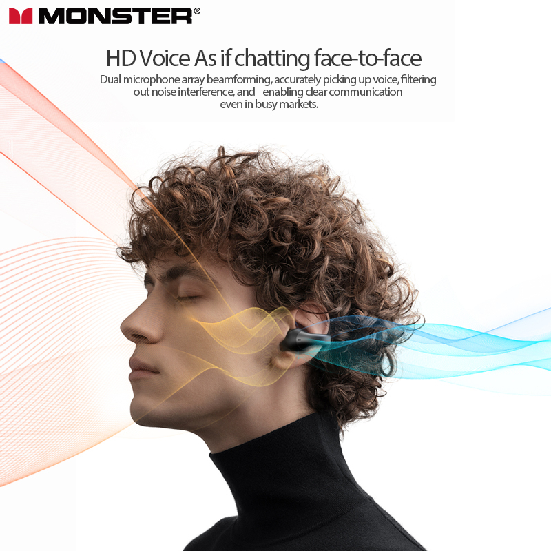 Monster Open Ear 200 Ear Clip Earphone Blutooth Earphone Bone Conduction Headphone Wireless Earphone Sports Headset IPX7 - Grey Silver - Image 10