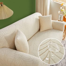 Premium Embossed Leaf Pattern Sofa Cover Waterproof Elastic Stretchable Suede Water Resist - Beige