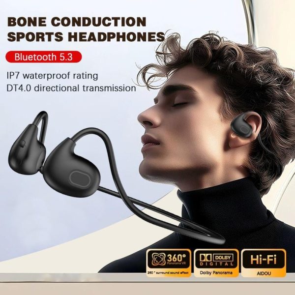 Air Conduction Headphone Wireless Bluetooth Earphones Bone Conduction Sports IPX8 Waterproof Headset Ear Hook - Black