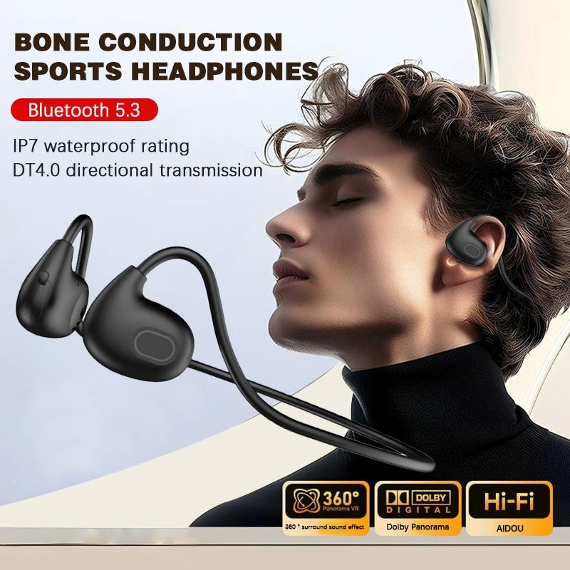 Air Conduction Headphone Wireless Bluetooth Earphones Bone Conduction Sports IPX8 Waterproof Headset Ear Hook - Black - Image 2