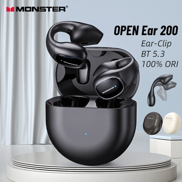 Monster Open Ear 200 Ear Clip Earphone Blutooth Earphone Bone Conduction Headphone Wireless Earphone Sports Headset IPX7 - Grey Silver