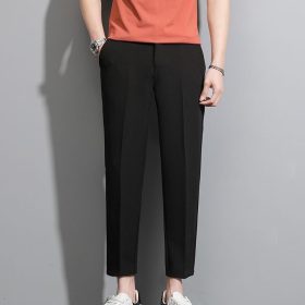 Men Cropped Pants Slim Fit Casual Formal Business Smart Suit Trouser - Black - Image 1