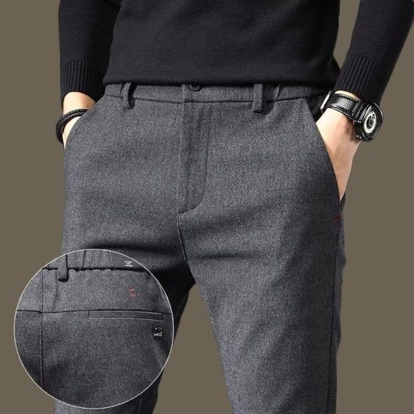 Slim fit Plus Size Formal Pants for Men Brushed Fashion Versatile Office Long Pant - Gray