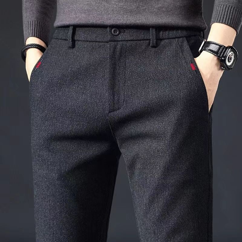 Slim fit Plus Size Formal Pants for Men Brushed Fashion Versatile Office Long Pant - Black - Image 1