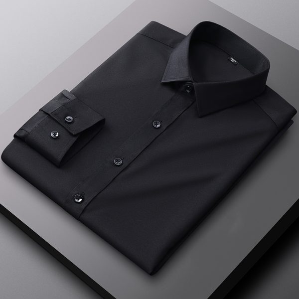 Smart Casual Long Sleeve Non-iron Plain Plus Size Korean Style Office Working Formal Men Dress Shirt - Black