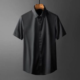 S-5XL Men's Shirts Short Sleeve Business Slim Fit T-shirt Korean Style Trendy Plain Top Official Plus Size - Black - Image 1