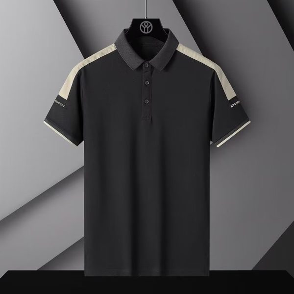 Men's Polo Shirts Short Sleeved Summer Casual White T-shirt Fashion Golf Top Oversized SLC02 - Black