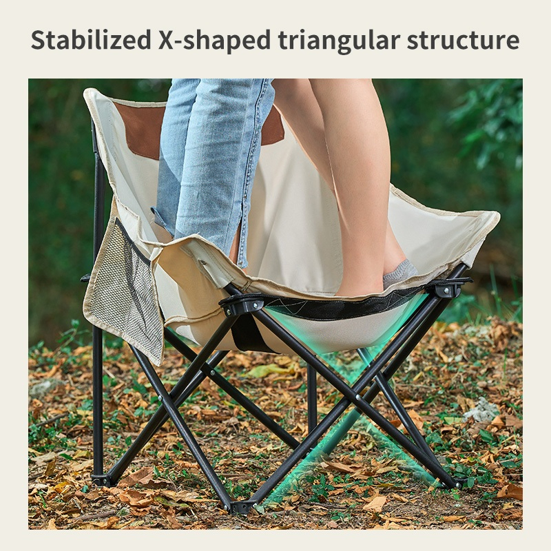 Camping Chair Foldable Moon Chair Outdoor Portable - White (M) - Image 8