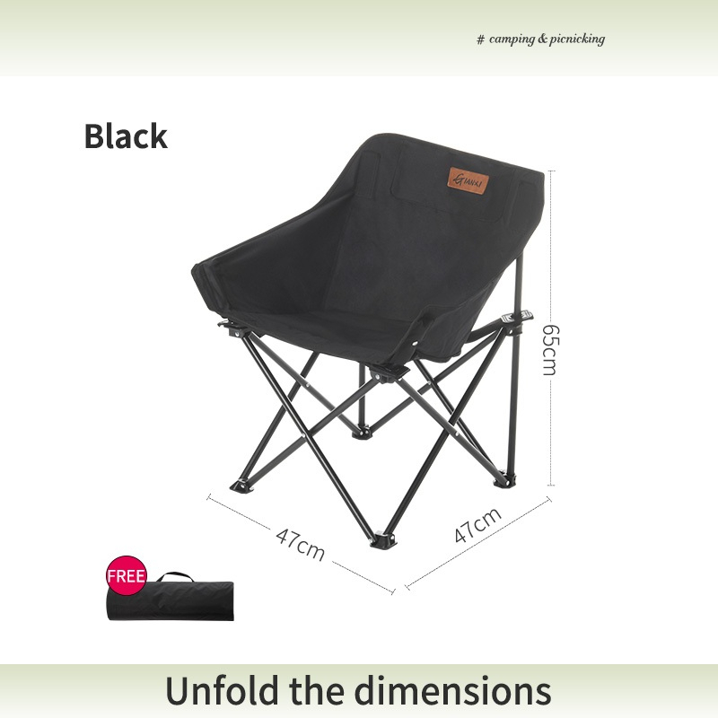 Camping Chair Foldable Moon Chair Outdoor Portable - Black - Image 1