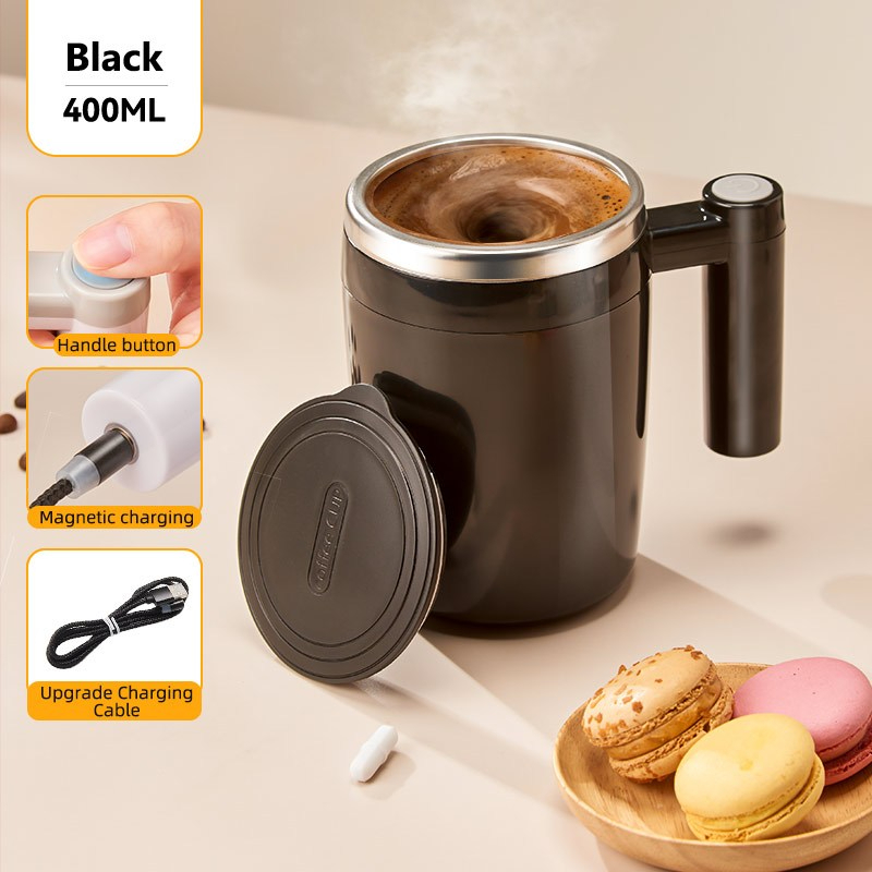400ML Automatic Stainless Steel Stirring Mug Coffee Cup Magnetic Charging tumbler - Black - Image 1