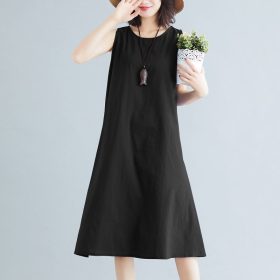 Plus Size Women's New Sleeveless Vest Dress Loose Suspender Dress - Black
