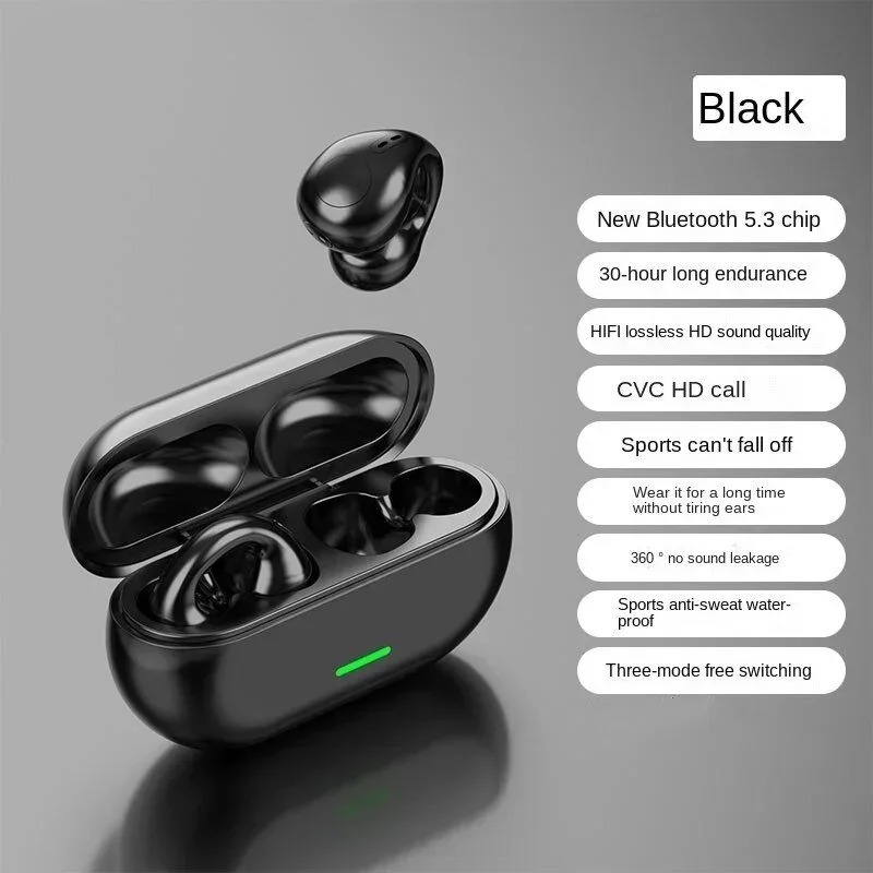 TWS Original T75 Bone Conduction Wireless Bluetooth 5.3 Headphones Sports Earphones HiFi Sound Quality Waterproof Headset - Black - Image 1