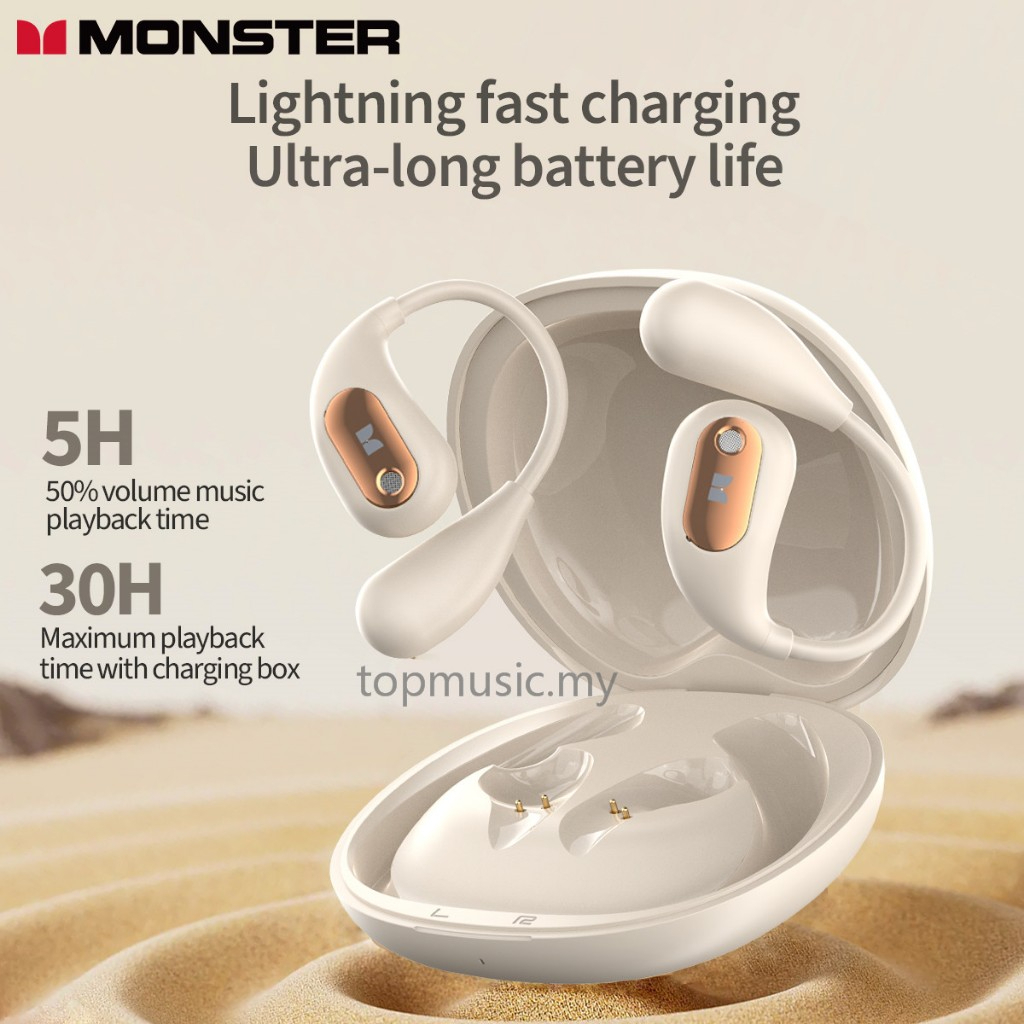 Monster Open Ear AC210 Wireless Earphone Bluetooth 5.4 TWS Sports Earphone Waterproof In-Ear HiFi Stereo Noise Canceling Earbuds - White - Image 10