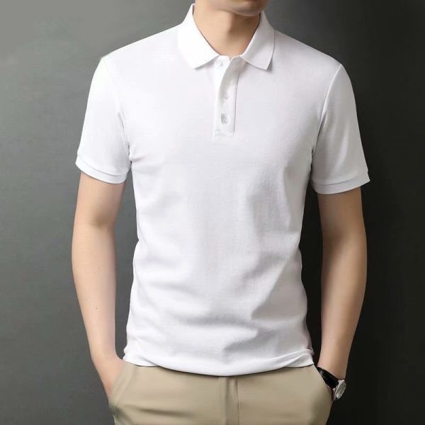 Mature Business Polo Shirts Men's Short-sleeved T-shirts Lapel Half-sleeved - White