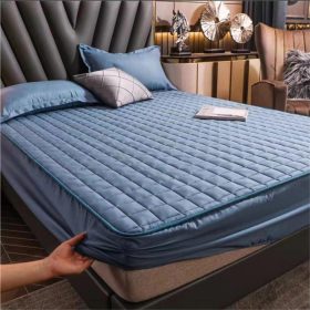 Flower Colored Fitted Sheet Single/Queen/King Fitted Bedsheet with Cotton Anti Slip Mattress Cover -Blue - Image 1