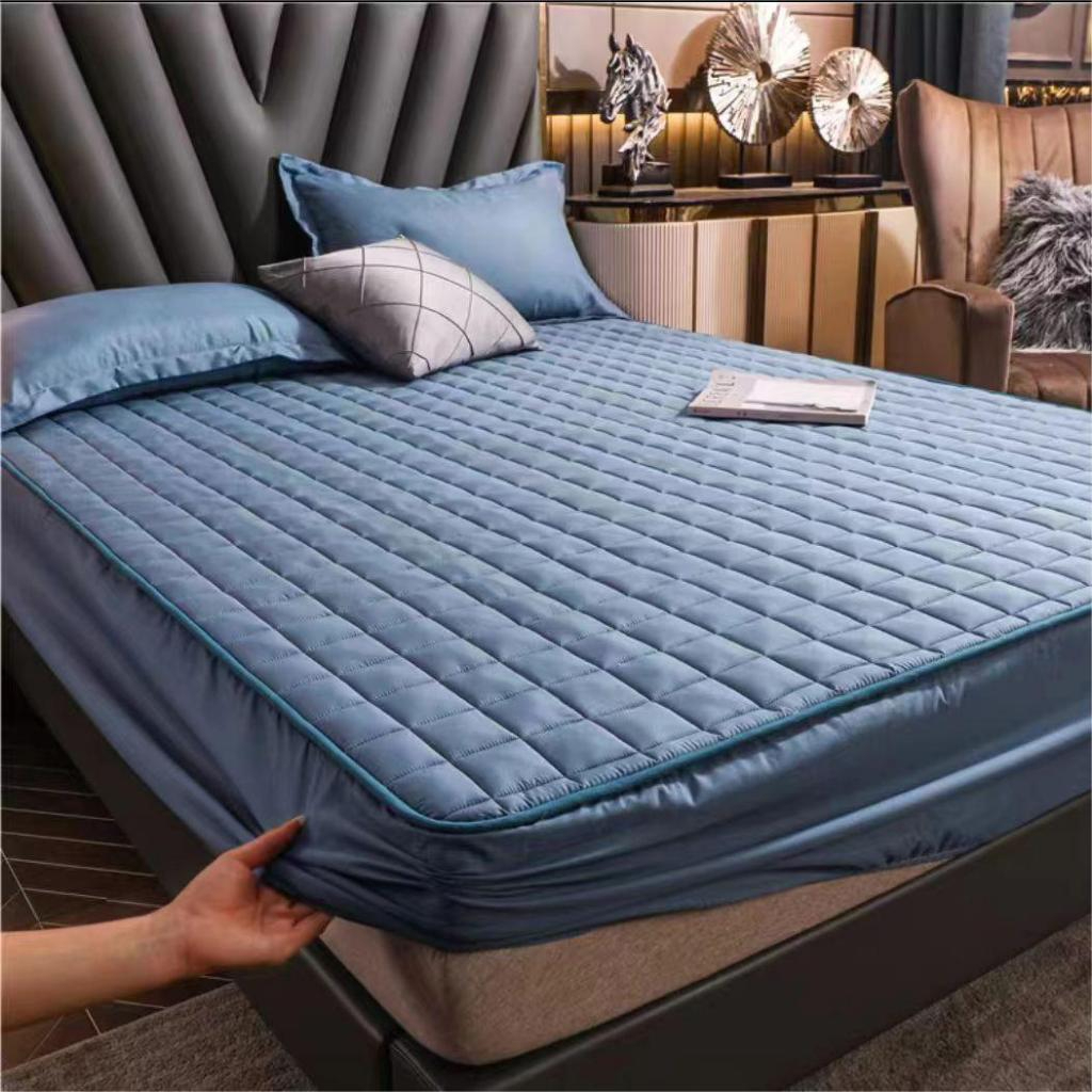 Flower Colored Fitted Sheet Single/Queen/King Fitted Bedsheet with Cotton Anti Slip Mattress Cover -Blue - Image 1