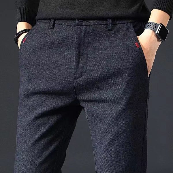 Slim fit Plus Size Formal Pants for Men Brushed Fashion Versatile Office Long Pant - Blue