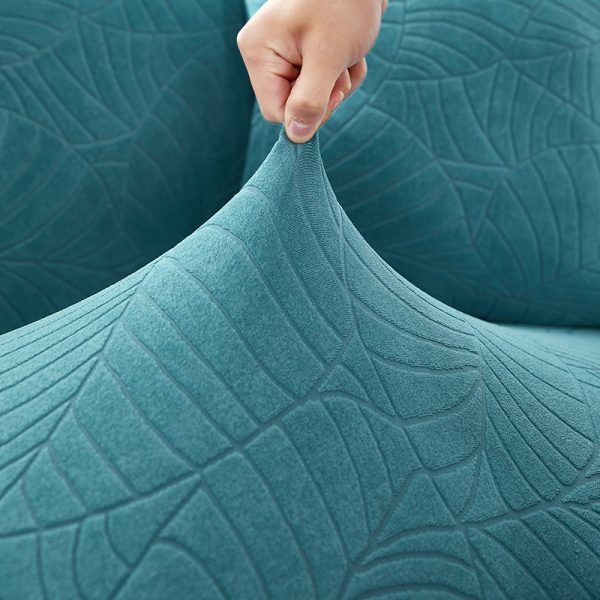 Premium Embossed Leaf Pattern Sofa Cover Waterproof Elastic Stretchable Suede Water Resist - Emerald Green