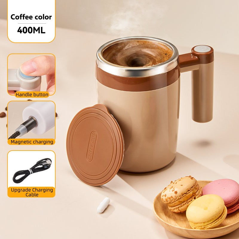 400ML Automatic Stainless Steel Stirring Mug Coffee Cup Magnetic Charging tumbler - Coffee - Image 1