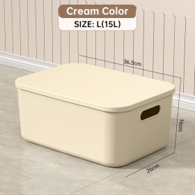 Storage Box Plastic Document Sundries Holder Cabinet Storage Organizer with Lid - Cream L
