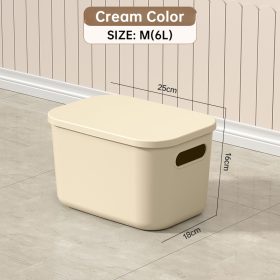 Storage Box Plastic Document Sundries Holder Cabinet Storage Organizer with Lid - Cream M