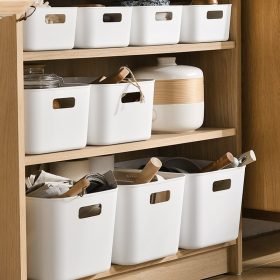 Storage Box Plastic Document Sundries Holder Cabinet Storage Organizer with Lid - Fresh White M - Image 4